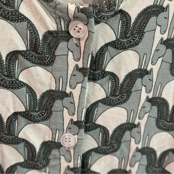 Kate Quinn Sage Green Trojan Horse Print Bamboo Button Front Dress Medium - Picture 3 of 5